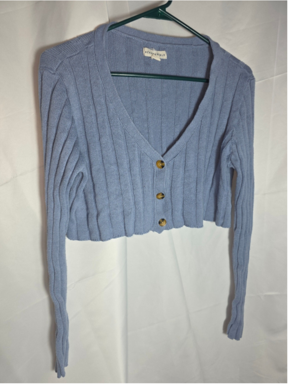 Women's Aeropostale Ribbed Knit Cropped Cardigan Blue Size L cottagecore cozy